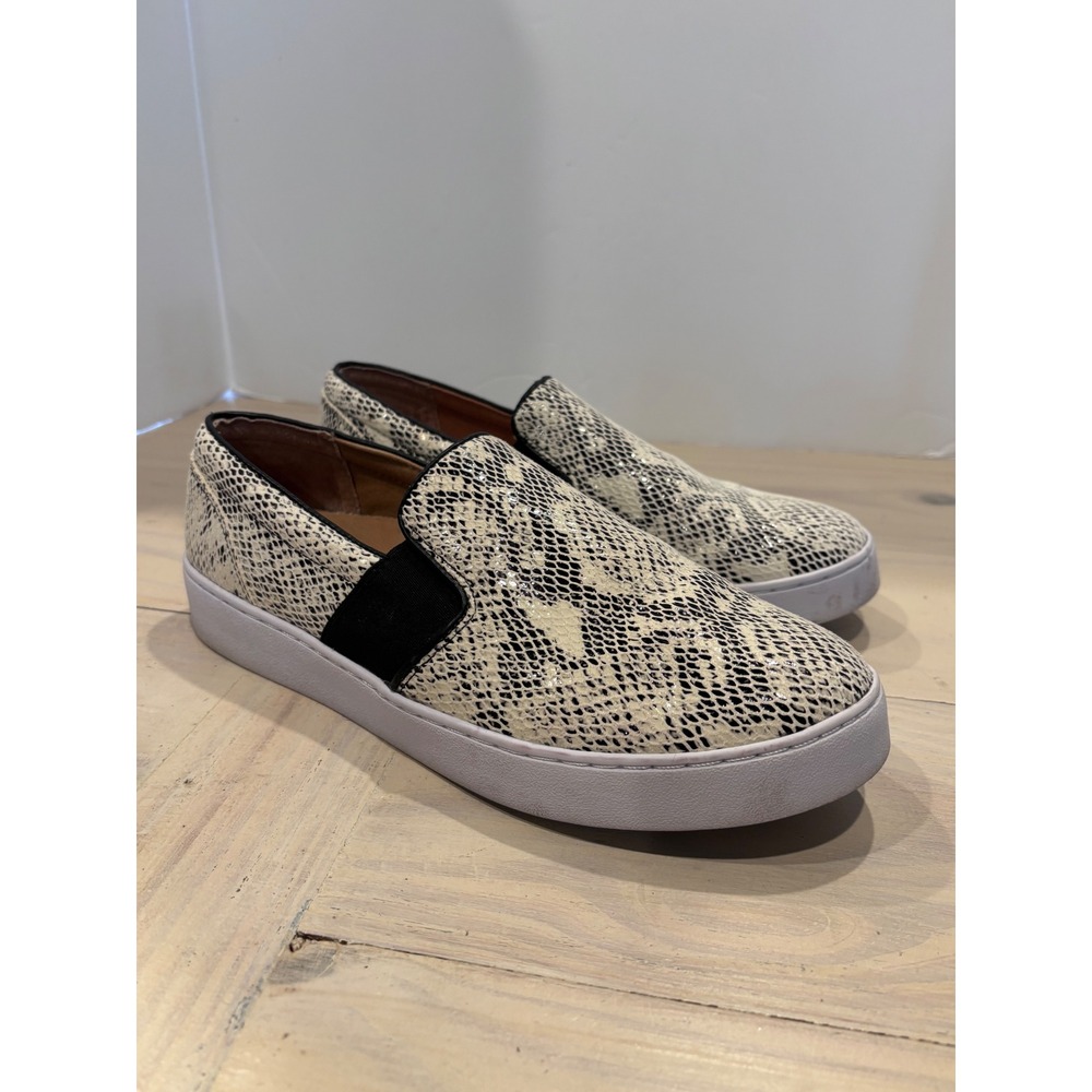 Vionic Demetra Snakeskin Print Leather Slip On Sneakers Cream Black 9 TVW5458-1